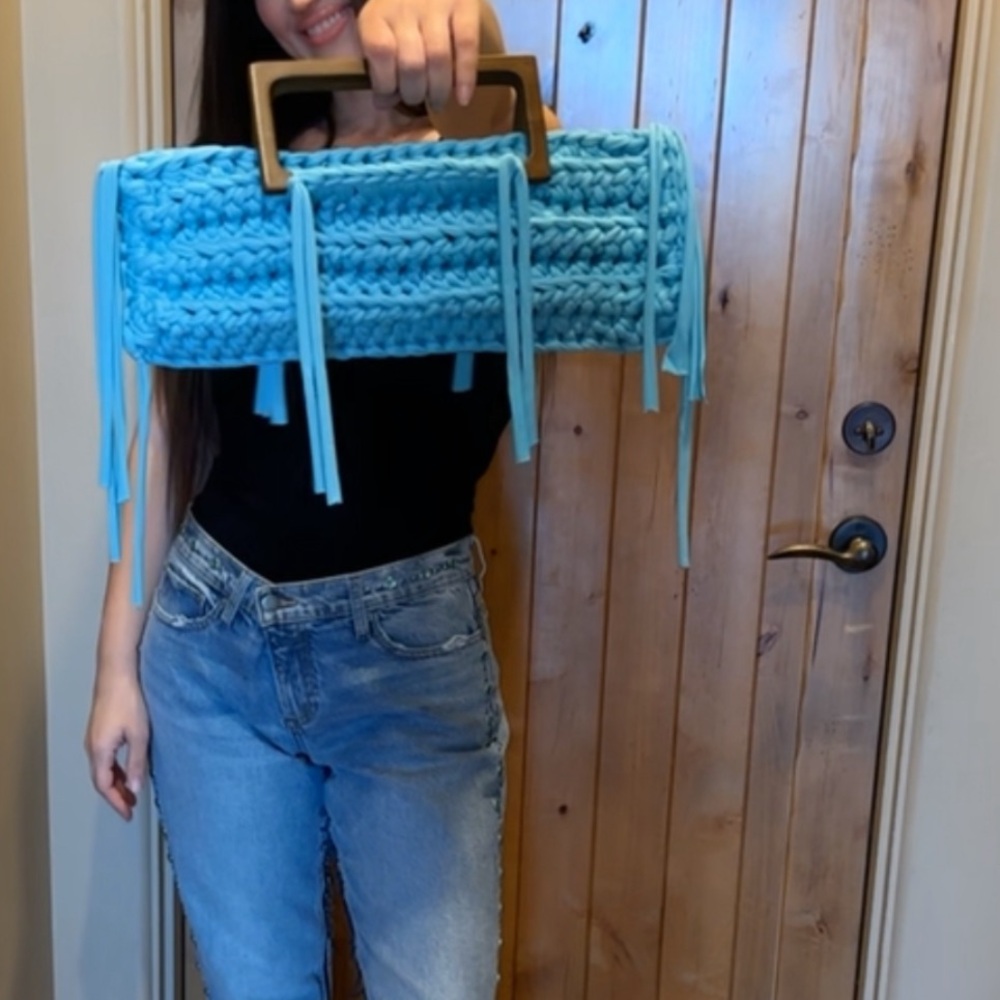 Blue Woven Handbag